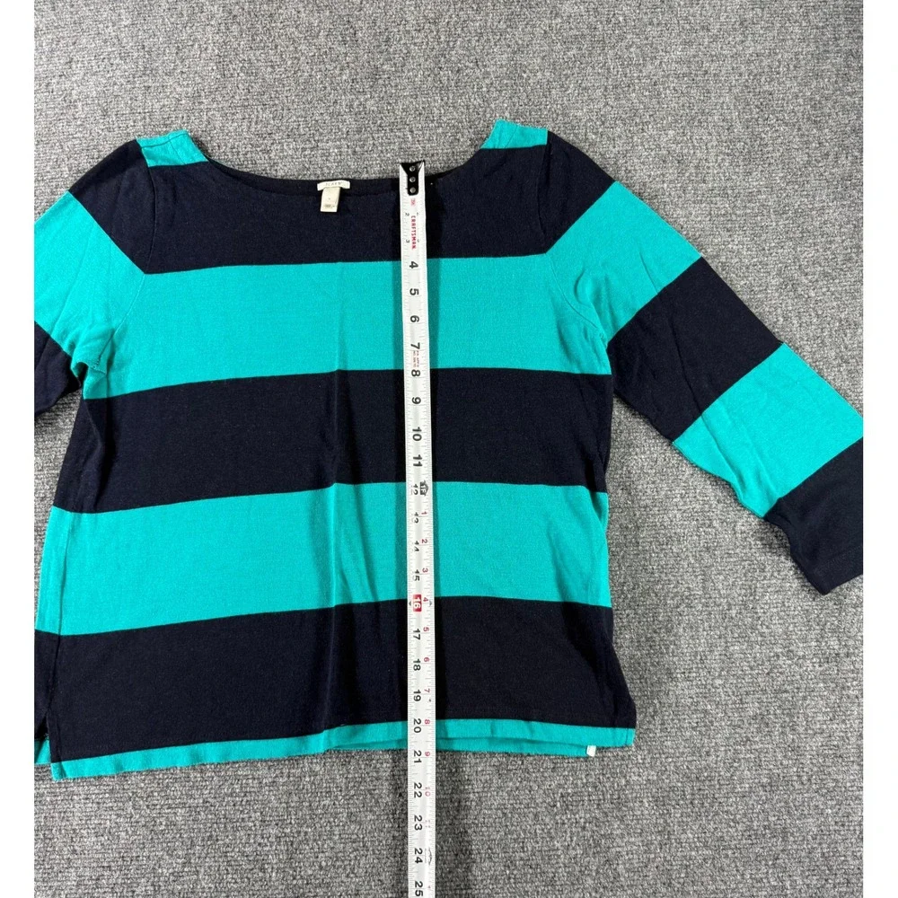 J.Crew Womens Navy Blue Teal Striped Boat Neck 3/4 Sleeve Knit Top‎ Size M